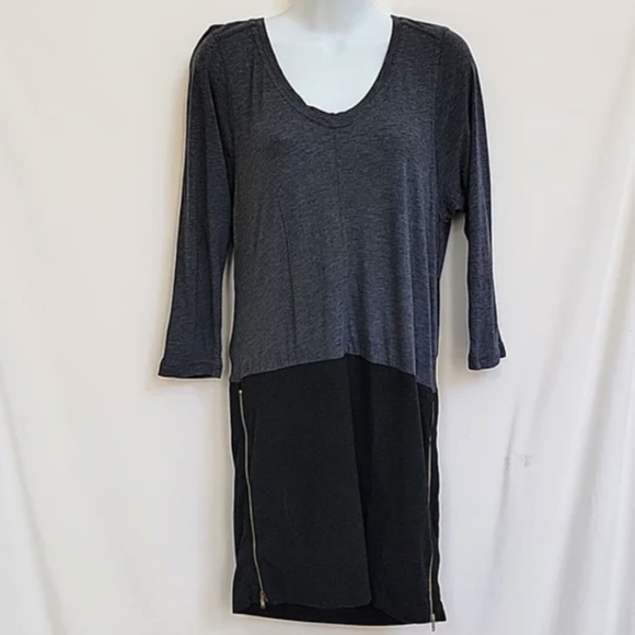 Theory Gray Black Color Block Zip Trim Dress made in USA L - Picture 1 of 5